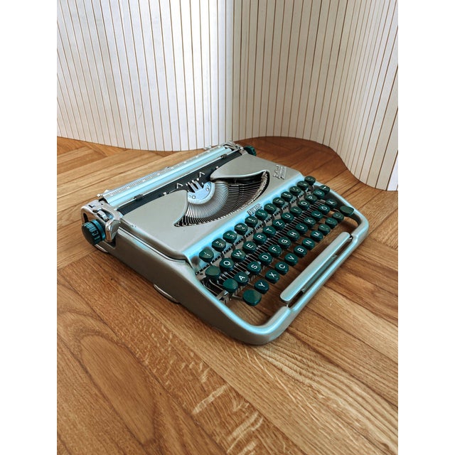 Olive Metallic Green Brillant Junior Typewriter with Zippered Case by Groma for Neckermann, Germany, 1950s For Sale - Image 8 of 13
