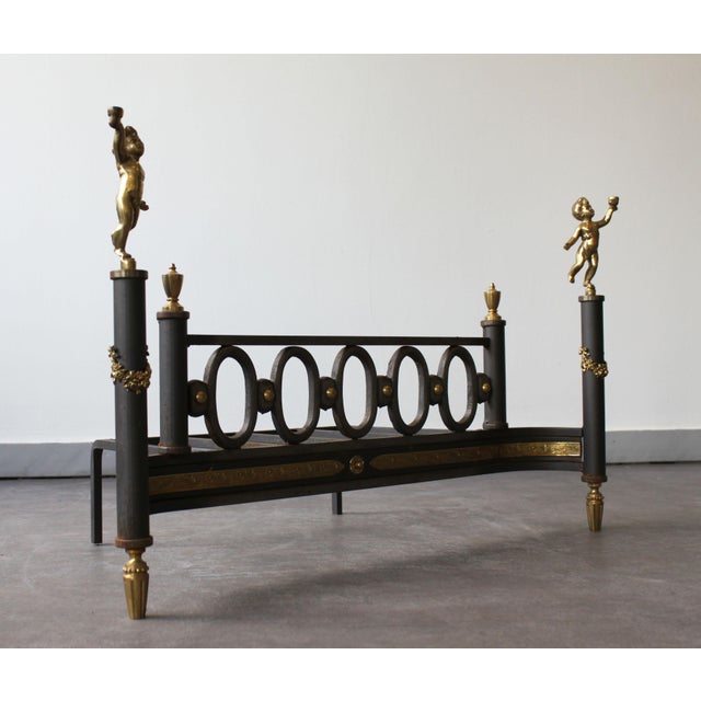 Andirons with Log Guards in Cast Iron and Gilt Bronze, Set of 2 For Sale - Image 4 of 9