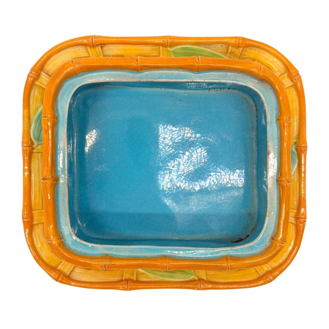 A Victoria Pottery Majolica Yellow Basketweave Sardine Box, English, Ca. 1882 For Sale - Image 12 of 13