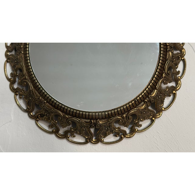 Metal Round Brass Mirror, 1970s For Sale - Image 7 of 11