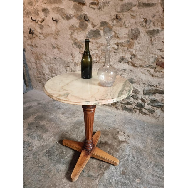 Beige Vintage French Marble Bistro Table in Walnut, 1930s For Sale - Image 8 of 18