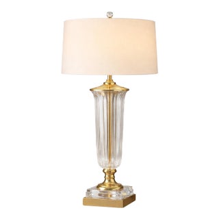 1980s Tall Neoclassical Fluted Crystal Table Lamp With Brass Base – Estate of Linda W., Springville Ca For Sale