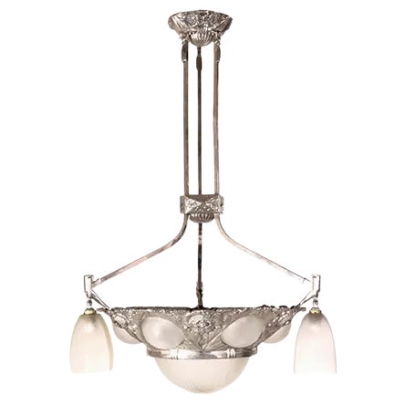 Art Deco French Bronze Ceiling Lamp, 1930s For Sale