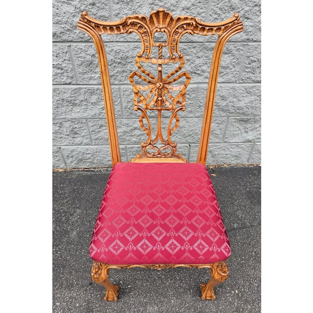 20th Century Chippendale Style Varnished Carved Pine Ribbon-Back Side Chair For Sale - Image 4 of 9