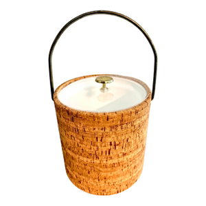 Vintage Kraftware Cork Ice Bucket With Lucite Lid & Brass Handle | Mid-Century Barware Made in Usa