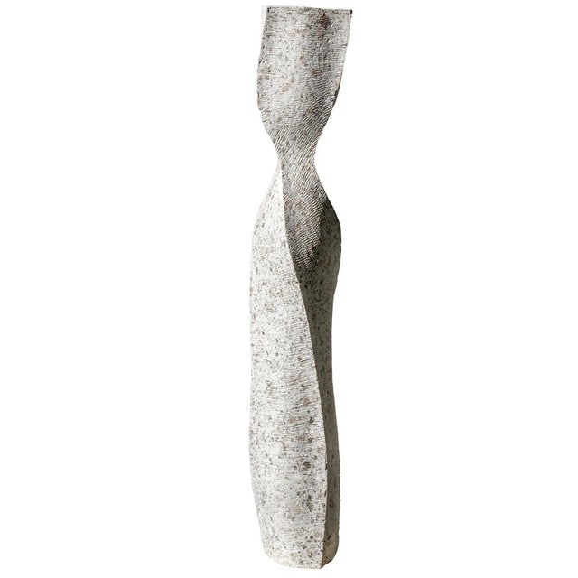 White White Stone Tall Floor Vase - Column Series in Bio Concrete For Sale - Image 8 of 14