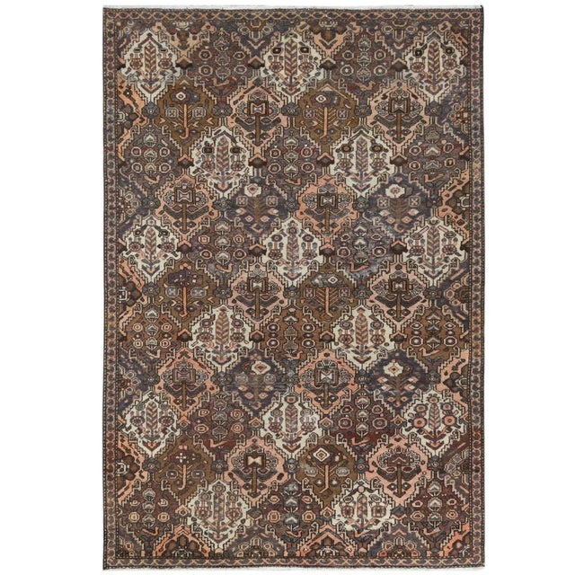 Brown 1960s Chocolate Brown, Wool Hand Knotted Vintage Persian Bakhtiar With Garden Patch Design, Distressed, Rug For Sale - Image 8 of 8