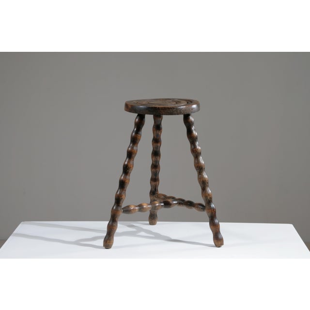 Wood High Wooden Tripod Stool, France, 1950s For Sale - Image 7 of 8