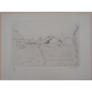 Lucien Mainssieux, Berry Farmyard, Original Signed Etching, 1949 For Sale