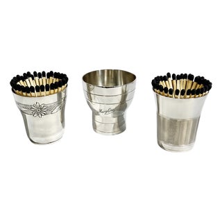 French Art Deco Silver Plate Matchstick Holders or Goblets - Set of 3 Mismatched Vintage Barware For Sale