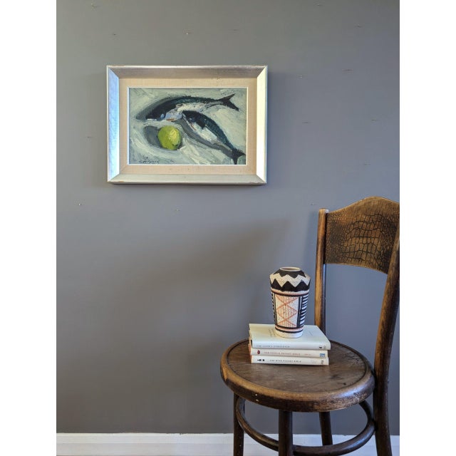Mid-Century Modern Mid-Century Modern 'Fish & Apple' Vintage Swedish Original Still Life Oil Painting, Framed For Sale - Image 3 of 12