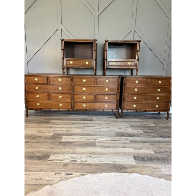 Professionally Restored Mid-Century National Mount Airy Faux Bamboo Bedroom Set - 4 Pieces For Sale - Image 12 of 17