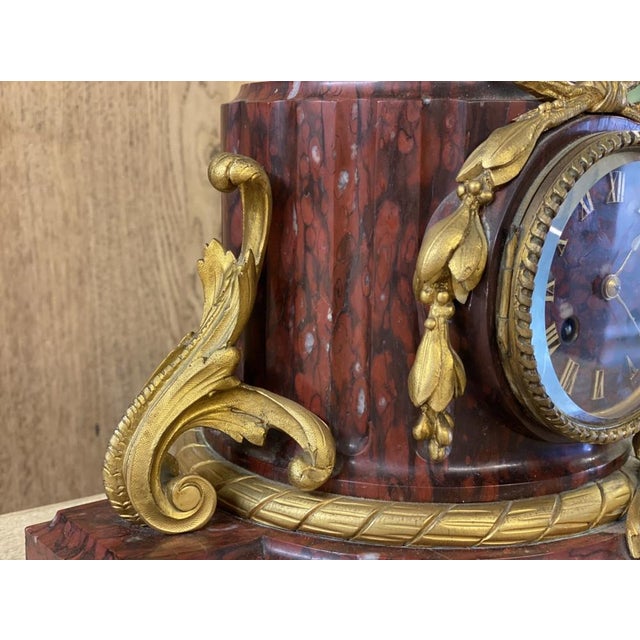 Metal Antique French Marble Mantle Clock For Sale - Image 7 of 18