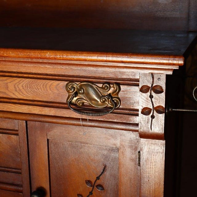 1910s Antique Eastlake Foliate Chip Carved Walnut Commode With Towel Bar C1910 For Sale - Image 5 of 10