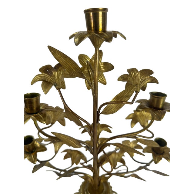 Antique French Brass Lilly Five Arm Candelabra For Sale - Image 10 of 10