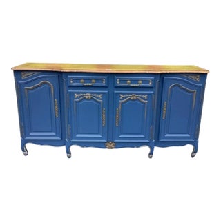 French Blue Painted Credenza W/Gold Accents For Sale