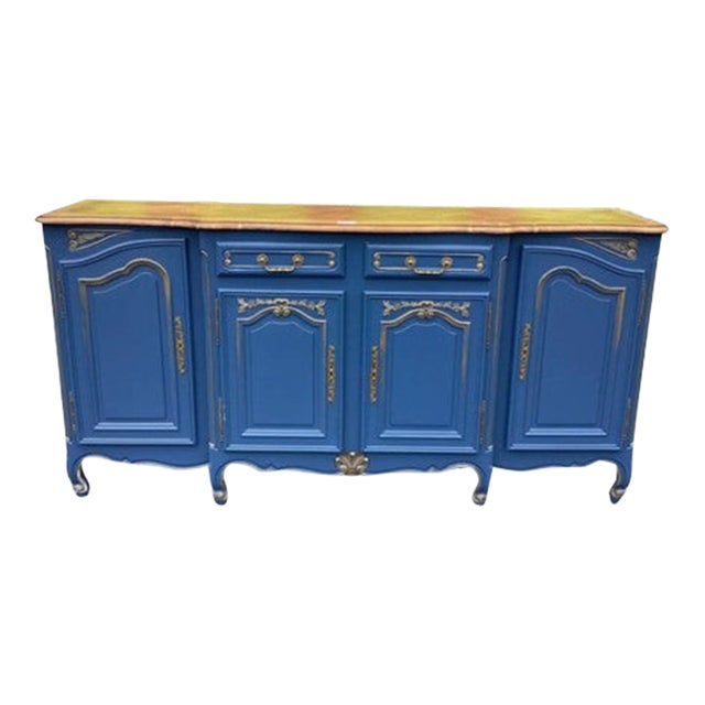 French Blue Painted Credenza W/Gold Accents For Sale