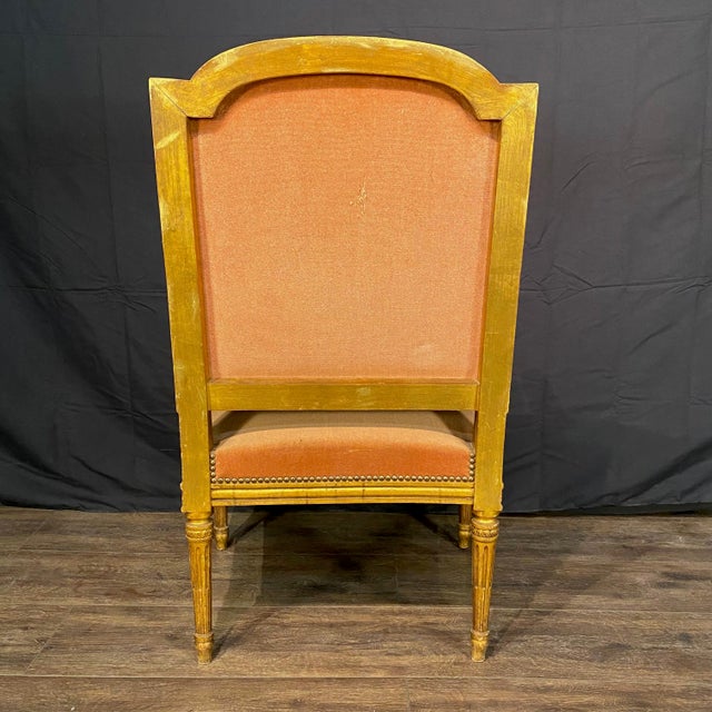 Wood Antique French Louis XVI Giltwood Mohair Armchairs From Salon Set -a Pair For Sale - Image 7 of 13