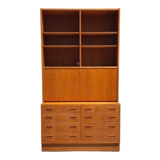 Mid-Century Poul Hundevad Danish Modern Secretary Desk and Book Shelf With Drawers For Sale