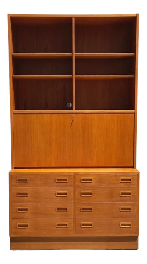 Mid-Century Poul Hundevad Danish Modern Secretary Desk and Book Shelf With Drawers