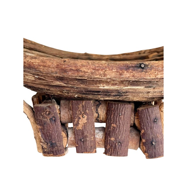 Vintage French Folk Art Adirondack Style Grapevine Gathering Basket With Double Handles, Mid-Century Rustic Market Basket 24” Wide For Sale - Image 9 of 18