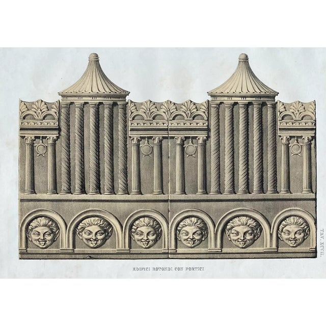 Pair of 1852 architectural prints of friezes with anthemion, architectural details, and masques. Please ask about combined...
