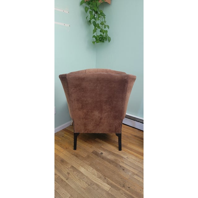 1990s Hancock and Moore Tufted Suede Wingback Chair and Ottoman Set For Sale - Image 9 of 9