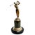 Mid-century vintage men's golf trophy featuring a golfer mid-swing atop a nickel-plated column and a heavy black base....