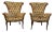 Pair of Vintage French Provincial Two-Tone Velvet and Tapestry Wingback Bergère Chairs For Sale