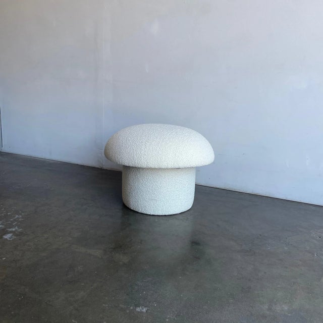 Modern White Boucle Shroom Ottoman For Sale - Image 4 of 6