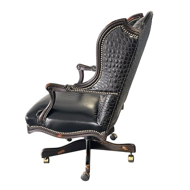 Old Hickory Tannery Office Chair Swivels and rocks Nailhead trim Croc embossed leather Black leather seat Excellent Quality