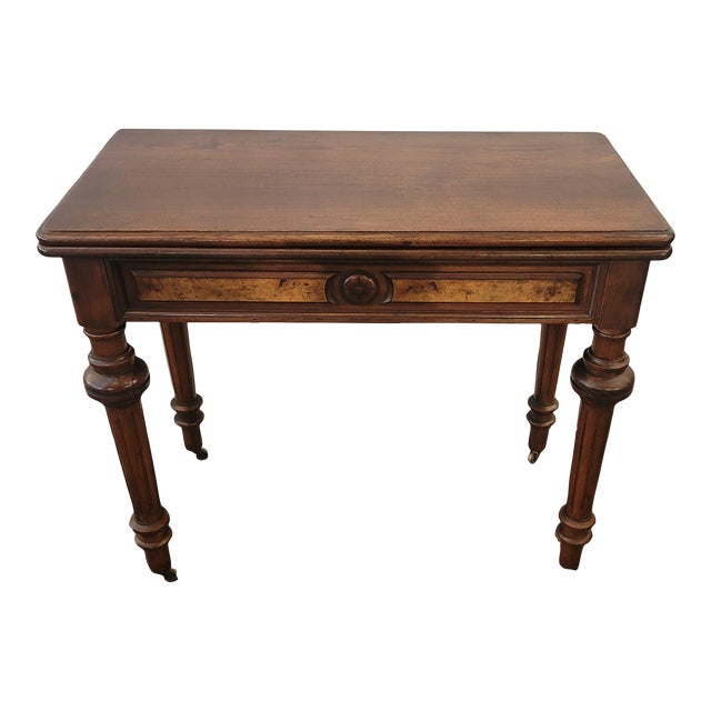 Antique 1870s Victorian Flip Top Game Card Table Walnut Eastlake For Sale
