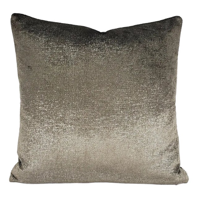 Dedar Splendido Splendente in Taupe Lamina Argento Pillow Cover - 20" X 20" Brown Plush Velvet With Taupe Silver Foil Cushion Case For Sale