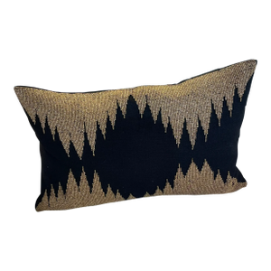 Gold and Black Beaded Linen Throw Pillow