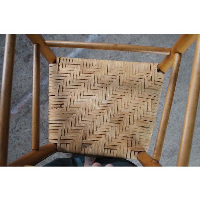 6 Antique Country Farmhouse Maple Ladderback Woven Rattan Dining Chairs For Sale - Image 12 of 12