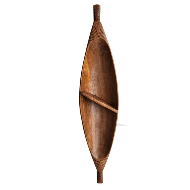 Vintage Tropical Hardwood Canoe Shaped Partitioned Snack Bowl For Sale - Image 9 of 10