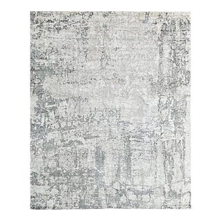7x9 Ivory Hand-Knotted Wool Distressed Floral Texture Abstract Modern Carpet Rug For Sale