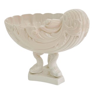 Mid 20th Century Italian Whiteware Shell & Dolphin Pedestal Centerpiece Bowl For Sale