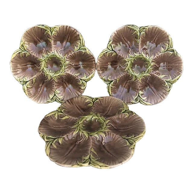 19th Century Majolica Chocolate Oyster Plate Luneville For Sale
