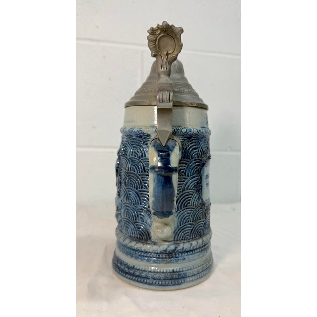 Antique Whites Utica Stoneware Pottery "Prince of Pilsen" Pewter Lidded Stein For Sale - Image 4 of 12