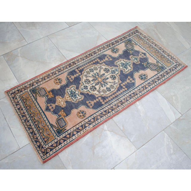 1970s Hand-Knotted Wool Turkish Rug Doormat Small Rug Entry Decor - 1'12" X 4'2" For Sale - Image 4 of 8