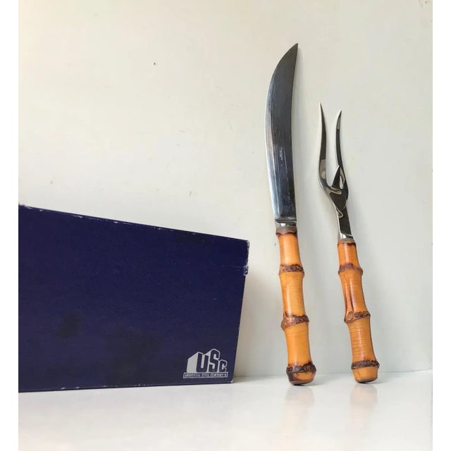Silver Vintage Bamboo Roast Serving Set by Kay Bojesen for Usc, 1950s, Set of 2 For Sale - Image 8 of 9