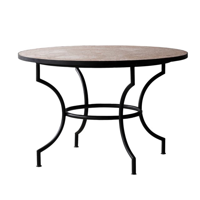 Matthew Izzo Home 48" Round Unglazed Pink Moroccan Zellige Tile Bistro Table With Iron Base For Sale - Image 4 of 4