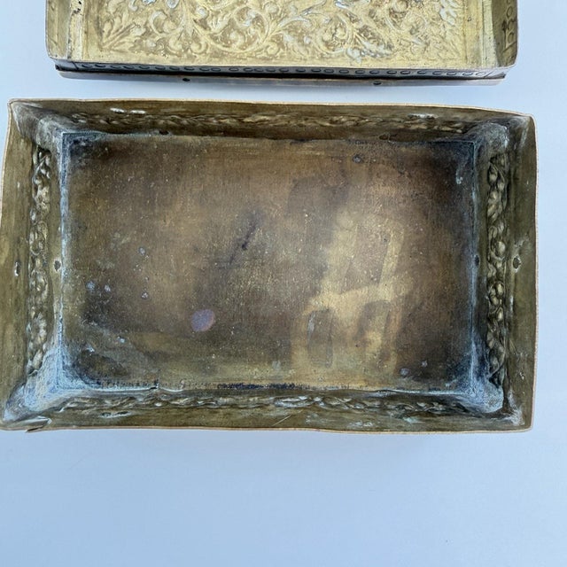Antique Art Nouveau Repousse Brass Lidded Box 5.25"x3.25"x2.5" Wolf Deer Trinket For Sale - Image 9 of 12