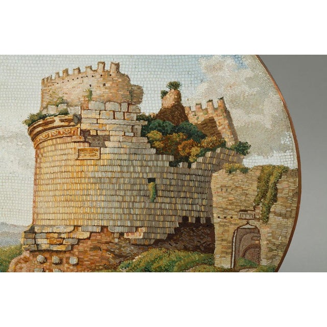 Traditional Round Micromosaic Depicting Mausoleum of Cecilia Metella on the Appian Way, Early 19th Century For Sale - Image 3 of 15