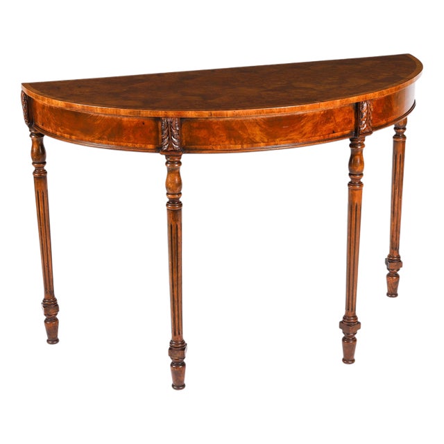 Vintage English Burr Walnut Parquetry Console Table, 1950s For Sale