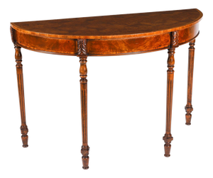 Vintage English Burr Walnut Parquetry Console Table, 1950s