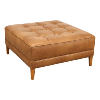 Ethan Allen 'Nassau' Tufted Leather Square Ottoman For Sale