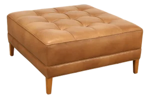 Ethan Allen 'Nassau' Tufted Leather Square Ottoman