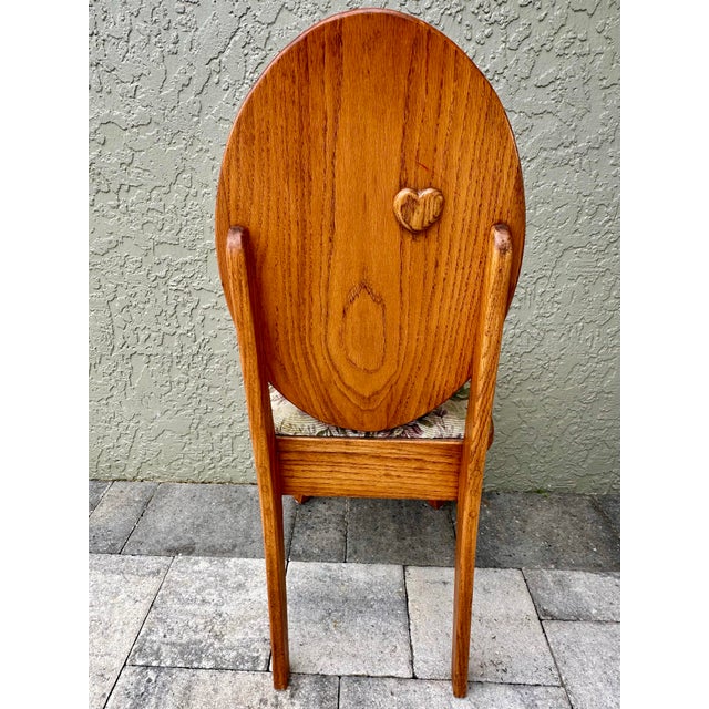 Vintage 1993 Handmade Solid Oak Cushioned Vanity Chair For Sale In Orlando - Image 6 of 12